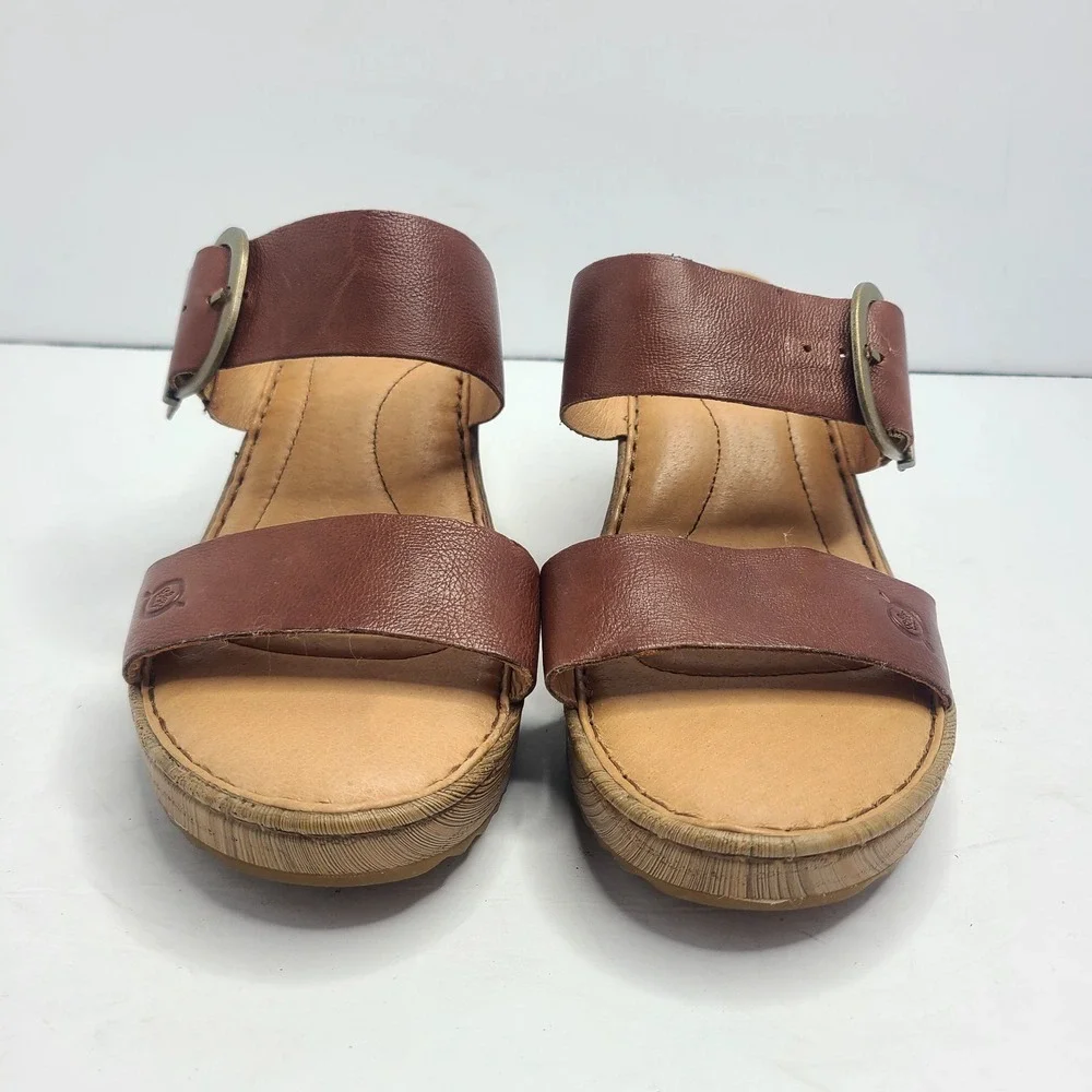 Born Emily Sandal‎ Women's US 8M Wedge Slide Heels Shoes Leather Buckle